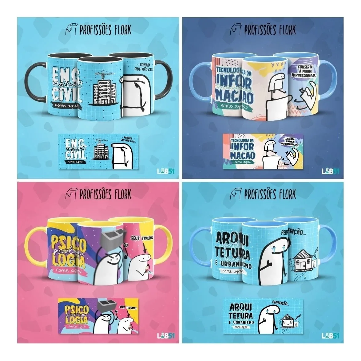 Pack Artes Caneca Flork Profissões Meme Frases Sublimação V1 4 Pack Artes Caneca Flork Profissões Meme Frases Sublimação V1