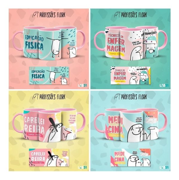 Pack Artes Caneca Flork Profissões Meme Frases Sublimação V1