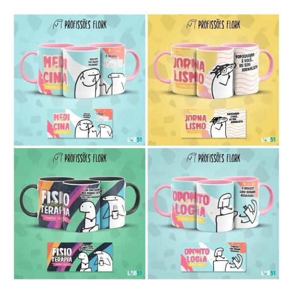 Pack Artes Caneca Flork Profissões Meme Frases Sublimação V1