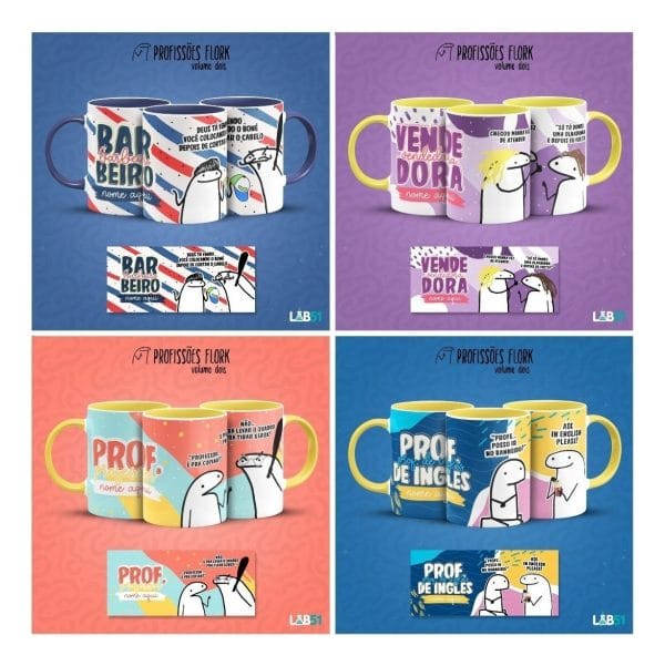 Pack Artes Caneca Flork Profissões Meme Frases Sublimação V2