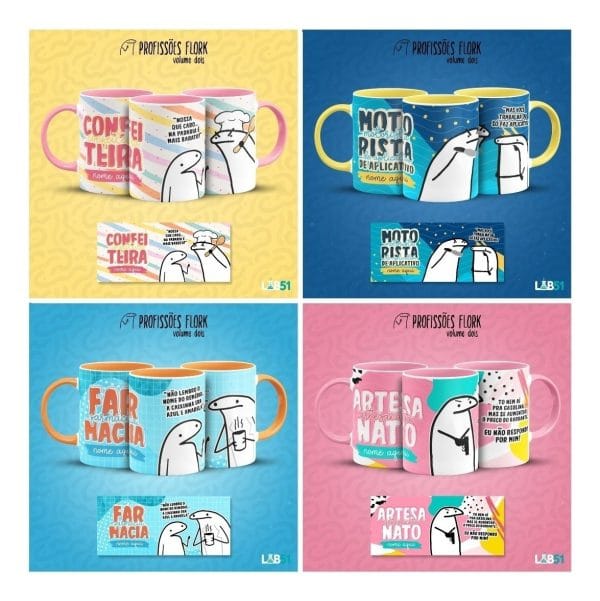 Pack Artes Caneca Flork Profissões Meme Frases Sublimação V2