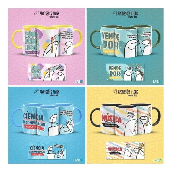 Pack Artes Caneca Flork Profissões Meme Frases Sublimação V2