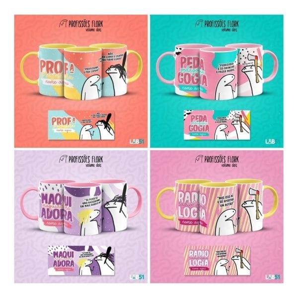 Pack Artes Caneca Flork Profissões Meme Frases Sublimação V2