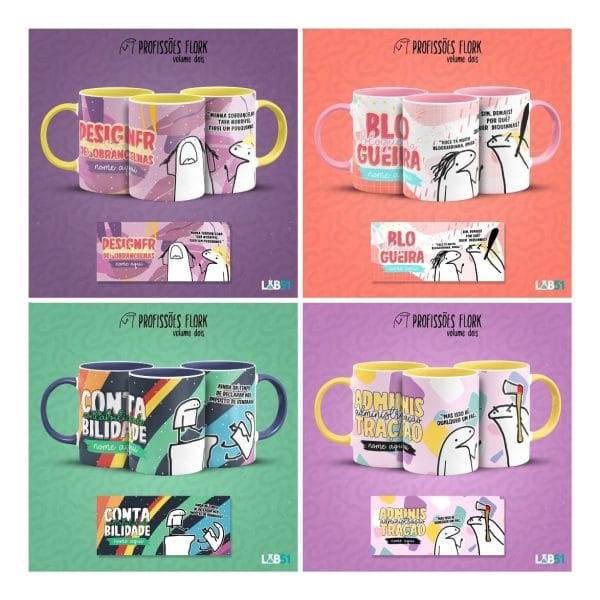 Pack Artes Caneca Flork Profissões Meme Frases Sublimação V2