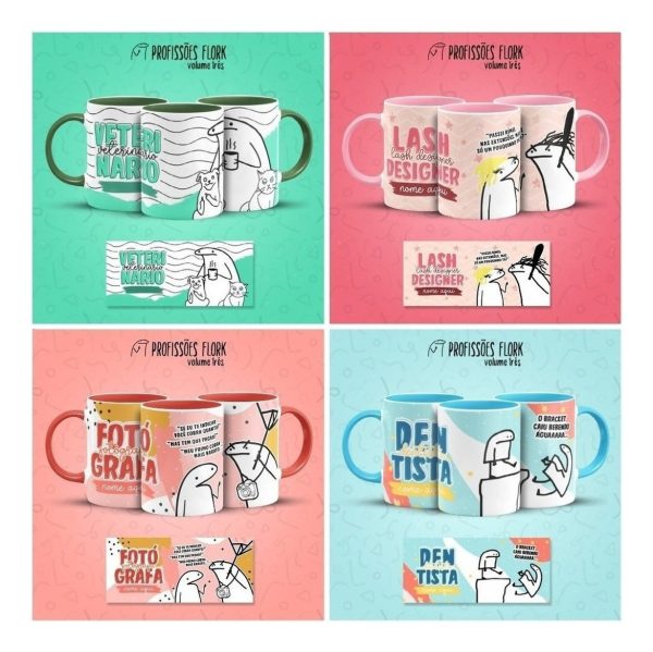 Pack Artes Caneca Flork Profissões Meme Frases Sublimação V3
