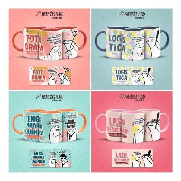 Pack Artes Caneca Flork Profissões Meme Frases Sublimação V3