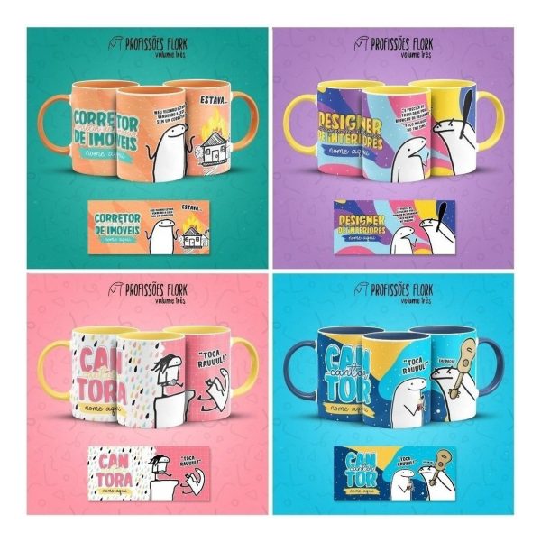 Pack Artes Caneca Flork Profissões Meme Frases Sublimação V3