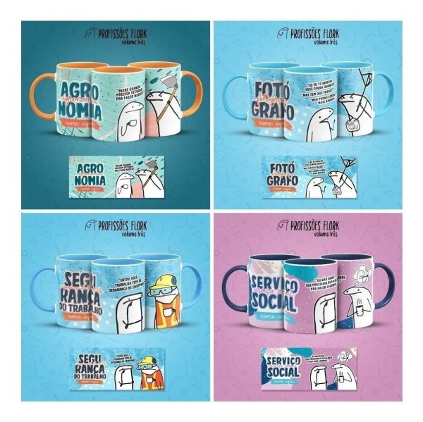 Pack Artes Caneca Flork Profissões Meme Frases Sublimação V3