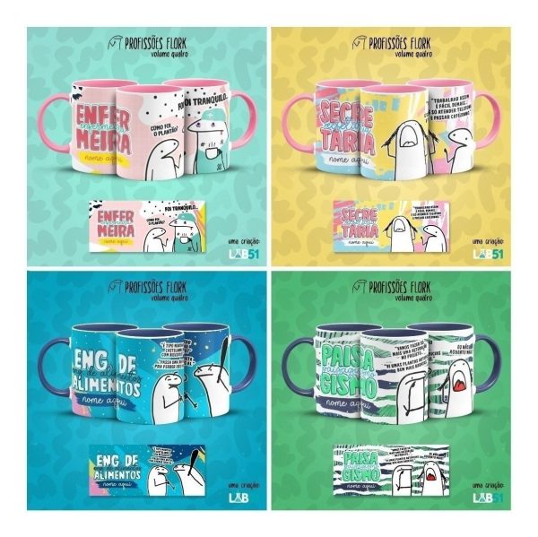 Pack Artes Caneca Flork Profissões Meme Frases Sublimação V4