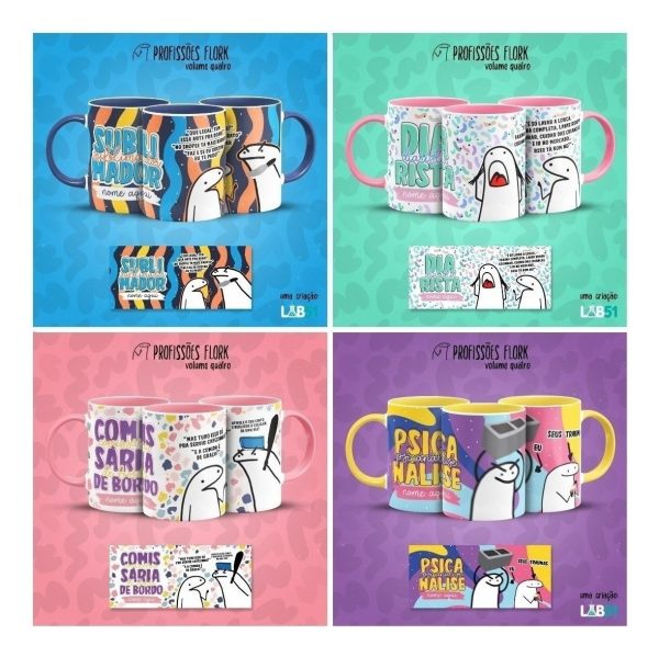 Pack Artes Caneca Flork Profissões Meme Frases Sublimação V4