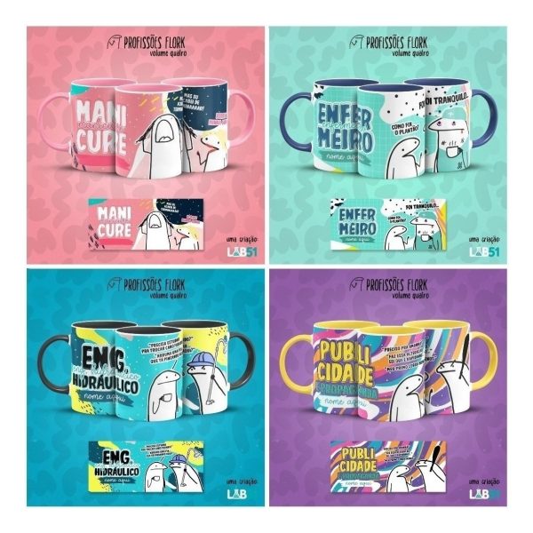 Pack Artes Caneca Flork Profissões Meme Frases Sublimação V4