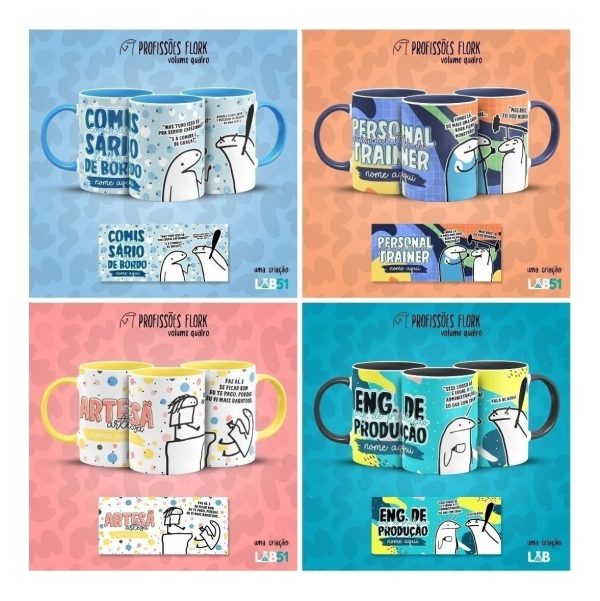 Pack Artes Caneca Flork Profissões Meme Frases Sublimação V4