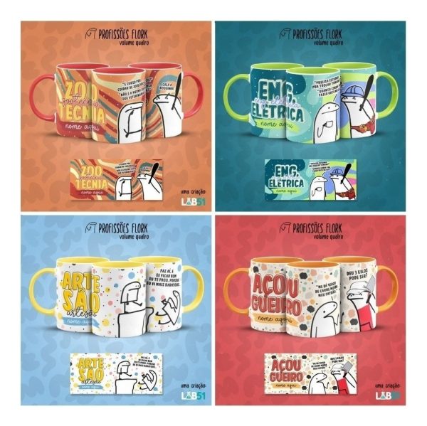 Pack Artes Caneca Flork Profissões Meme Frases Sublimação V4