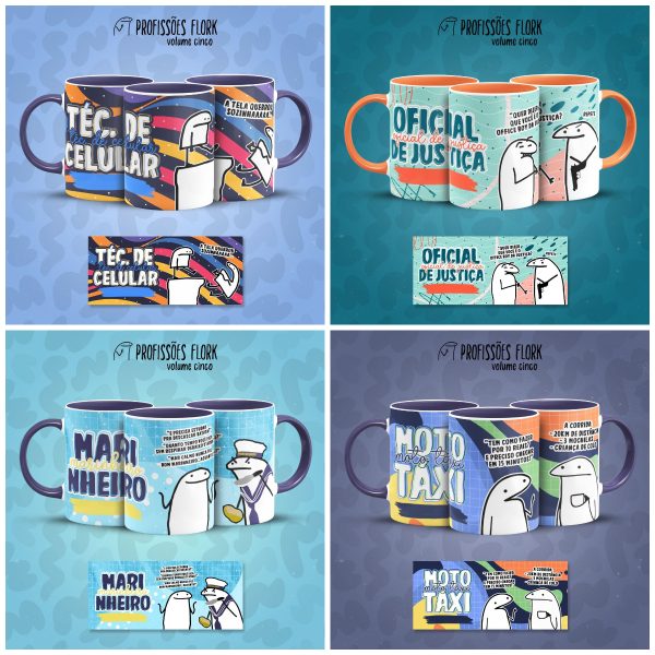 Pack Artes Caneca Flork Profissões Meme Frases Sublimação V5