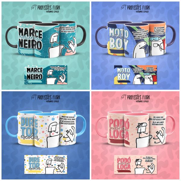 Pack Artes Caneca Flork Profissões Meme Frases Sublimação V5