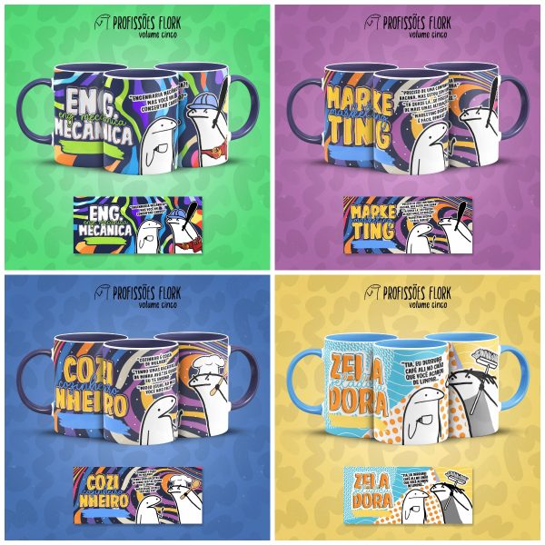 Pack Artes Caneca Flork Profissões Meme Frases Sublimação V5