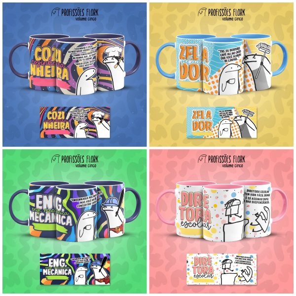 Pack Artes Caneca Flork Profissões Meme Frases Sublimação V5