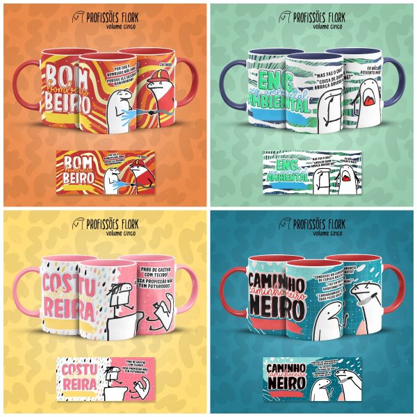 Pack Artes Caneca Flork Profissões Meme Frases Sublimação V5