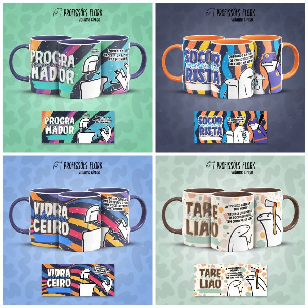 Pack Artes Caneca Flork Profissões Meme Frases Sublimação V5
