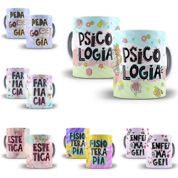 Pack Artes Caneca Profissões Farmácia Pedagogia Odontologia