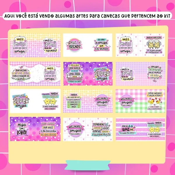 Pack Artes Dia do Amigo Sublimação Caneca Ilustrações Png