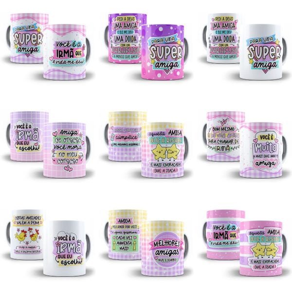 Pack Artes Dia do Amigo Sublimação Caneca Ilustrações Png
