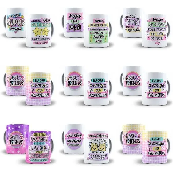 Pack Artes Dia do Amigo Sublimação Caneca Ilustrações Png