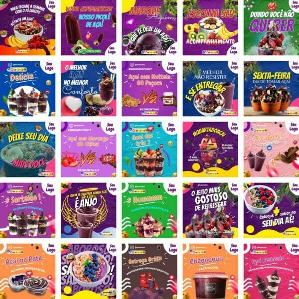 Pack Canva Açaí 200 Modelos Editáveis+ Bônus