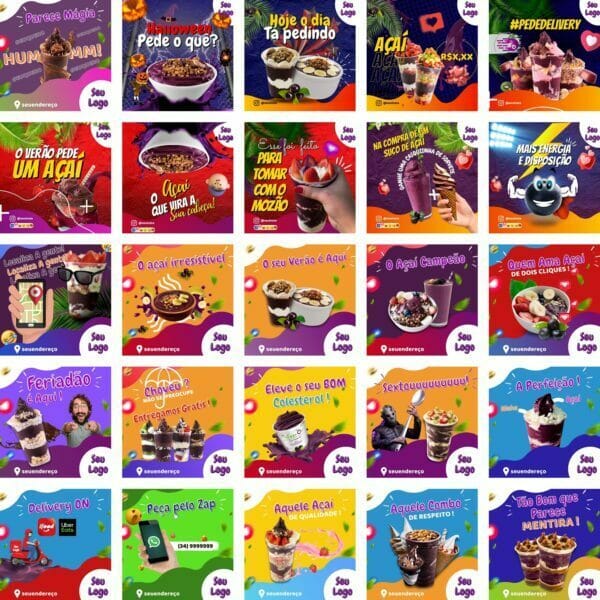 Pack Canva Açaí 200 Modelos Editáveis+ Bônus