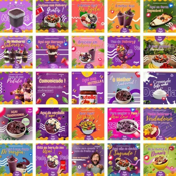 Pack Canva Açaí 200 Modelos Editáveis+ Bônus