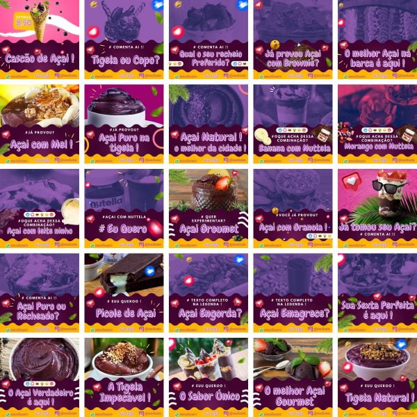 Pack Canva Açaí 3.0 50 Modelos Editáveis+ Bônus