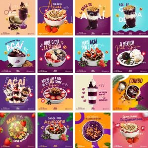Pack Canva Açaí 32 Modelos Editáveis+ Bônus