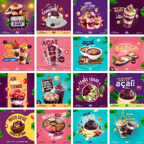 Pack Canva Açaí 32 Modelos Editáveis+ Bônus