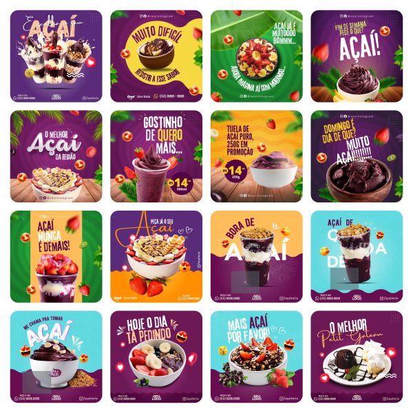 Pack Canva Açaí 65 Modelos Editáveis+ Bônus