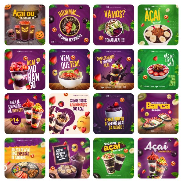Pack Canva Açaí 65 Modelos Editáveis+ Bônus