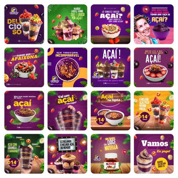 Pack Canva Açaí 65 Modelos Editáveis+ Bônus