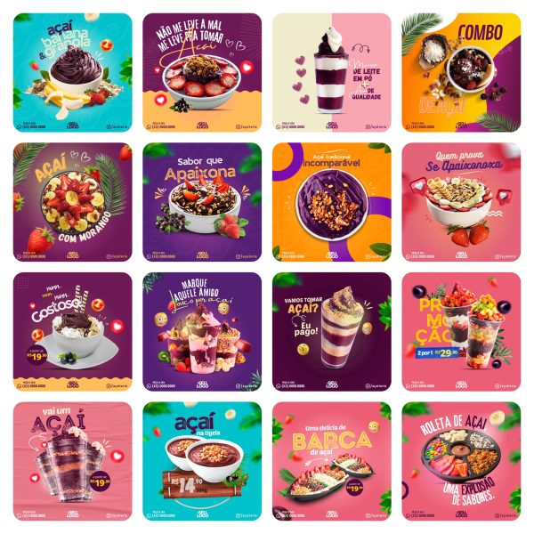 Pack Canva Açaí 65 Modelos Editáveis+ Bônus