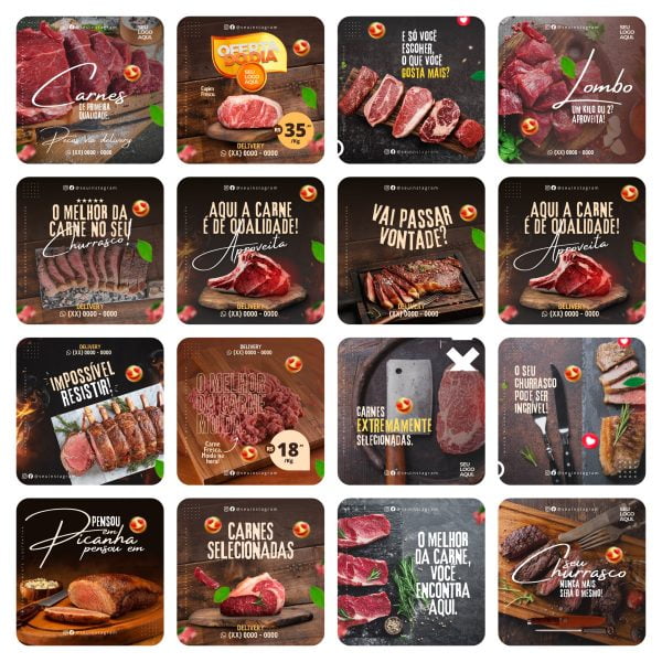 Pack Canva Açougue 40 Modelos Editáveis+ Bônus