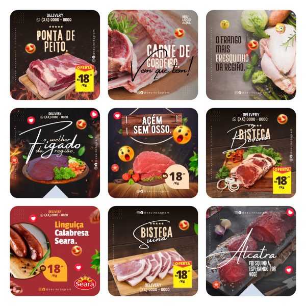 Pack Canva Açougue 40 Modelos Editáveis+ Bônus