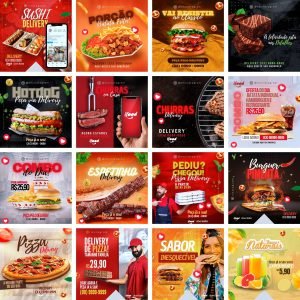 Pack Canva Alimentação Lanches 40 Modelos Editáveis+ Bônus