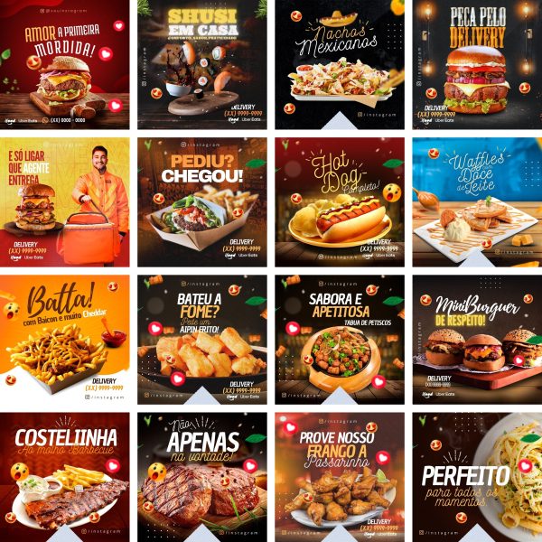 Pack Canva Alimentação Lanches 40 Modelos Editáveis+ Bônus