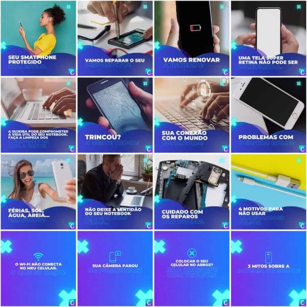 Pack Canva Assistência Técnica Celular 200 Modelos Editáveis+ Legendas