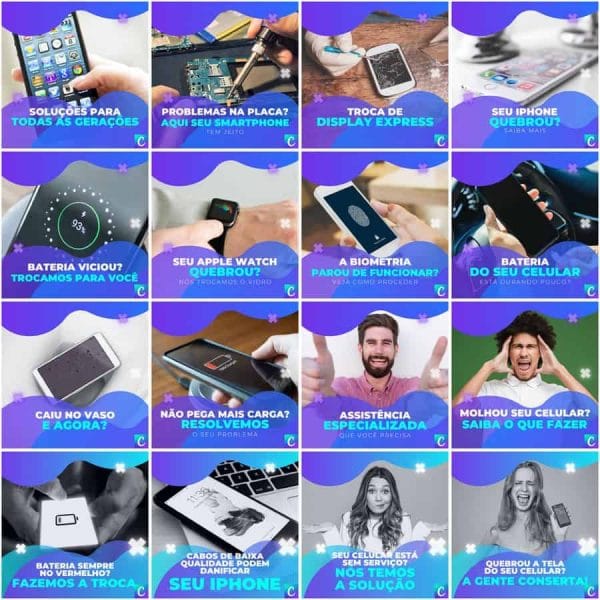 Pack Canva Assistência Técnica Celular 200 Modelos Editáveis+ Legendas