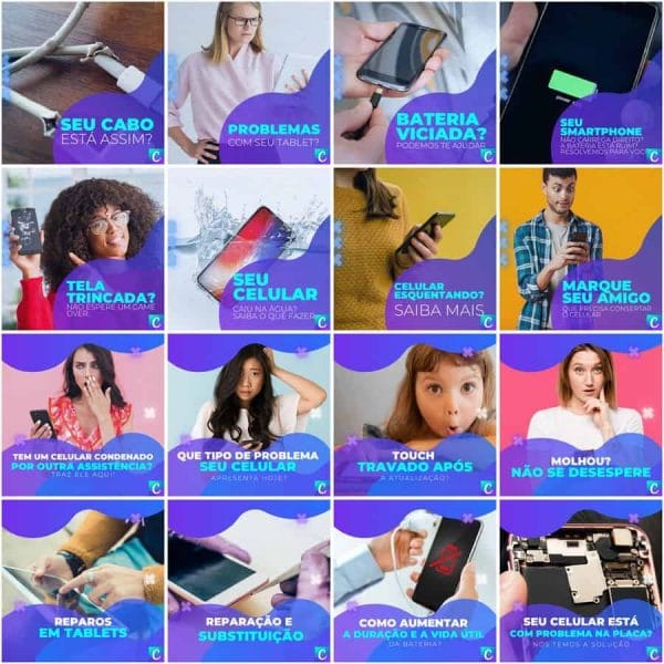 Pack Canva Assistência Técnica Celular 200 Modelos Editáveis+ Legendas