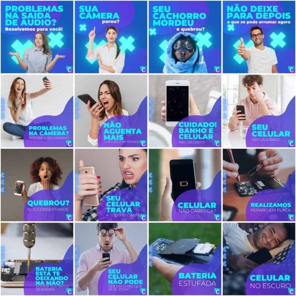 Pack Canva Assistência Técnica Celular 200 Modelos Editáveis+ Legendas