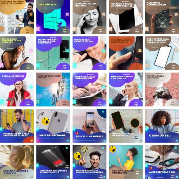 Pack Canva Assistência Técnica de Celular 3.0 100 Modelos Editáveis+ Bônus