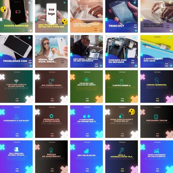 Pack Canva Assistência Técnica de Celular 3.0 100 Modelos Editáveis+ Bônus