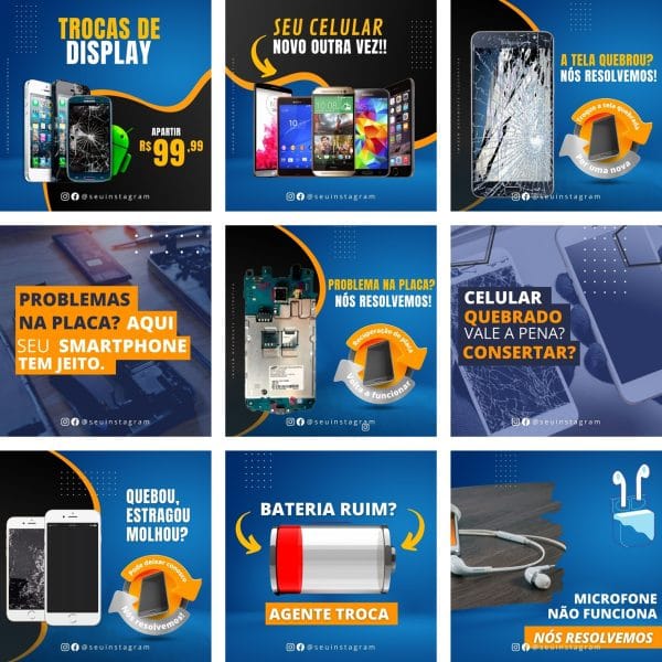 Pack Canva Assistências Técnicas de Celular 25 Modelos Editáveis+ Bônus