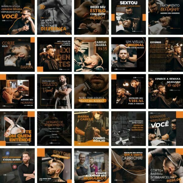 Pack Canva Barbearia Cabeleireiro 2.0 25 Modelos Editáveis+ Bônus