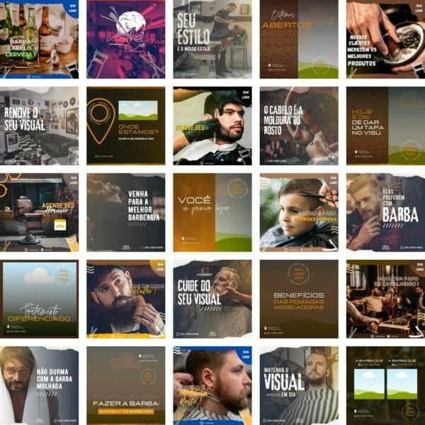 Pack Canva Barbearia Cabeleireiro 50 Modelos Editáveis+ Bônus